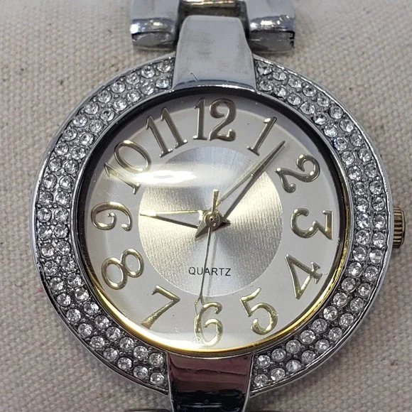 Chicos Womens Silver Tone Rhinestone Watch Quartz Round Face Chunky New Battery - Picture 2 of 6